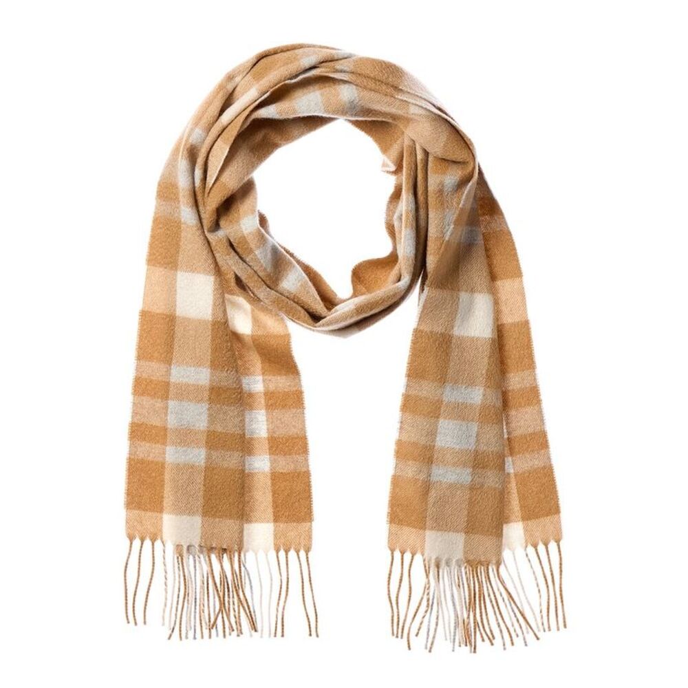 Amicale Cashmere Exploded Plaid Cashmere Scarf, Brown